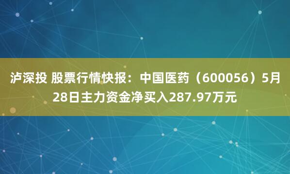 泸深投 股票行情快报：中国医药（600056）5月28日主力资金净买入287.97万元
