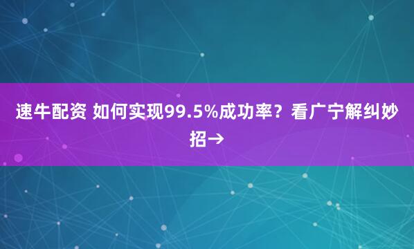 速牛配资 如何实现99.5%成功率？看广宁解纠妙招→